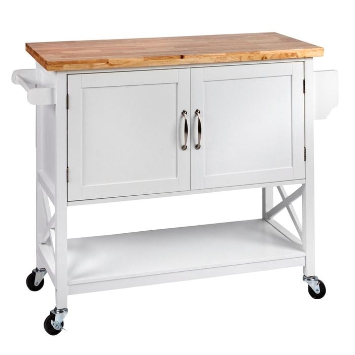 Hamptons White 2 Door Solid Wood Counter Top Kitchen Island