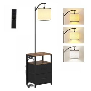 Advwin LED Side Table w/ Floor Lamp & 2 Drawers Nightstand Sofa End Table w/ Charging Station