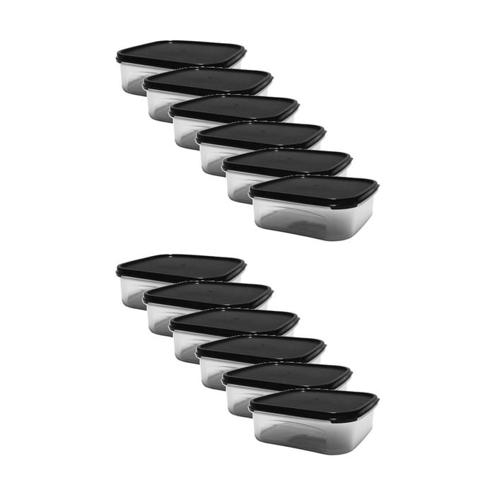 12x Partyware Dry Food Storage Container W/ Black Lid 1.2l Clear
