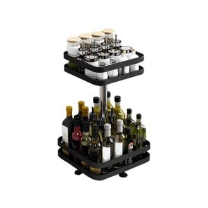 SOGA 2 Tier Black Steel Square Rotating Kitchen Countertop Organiser Shelf