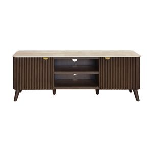 Milo 160cm Etu Entertainment Tv Unit Sintered Stone Travertine Top Walnut