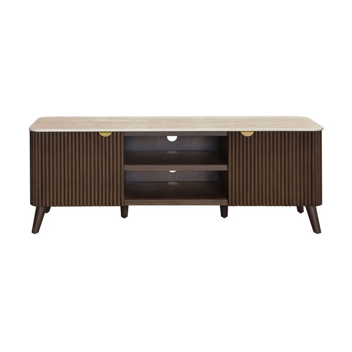 Milo 160cm Etu Entertainment Tv Unit Sintered Stone Travertine Top Walnut