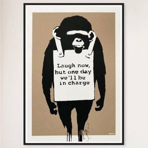 Galrie Banksy Laugh Now Art Print 2003 - Iconic Wall Decor, Black Frame, A0 84 x 119cm (33 x 47inch)