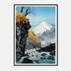 Galrie Stunning Scenic Mountain River Ukiyo-e Art Print for Home Decor, Black Frame, 70 x 100cm (28 x 40inch)