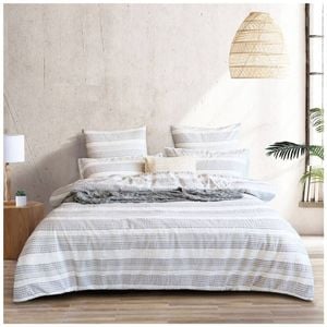 Renee Taylor Lenone 100% Cotton Quilt Cover Set Charcoal/White Seersucker Double