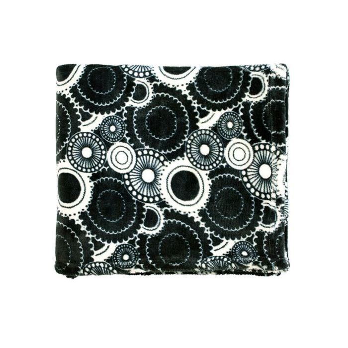 Assorted Plush Throw Rug 125 x 150 cm Circle Black