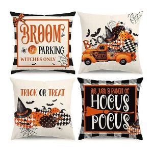 Catzon 4 Pcs Scary Throw Pillow Covers Linen Cushion Case for Decor 45X45cm
