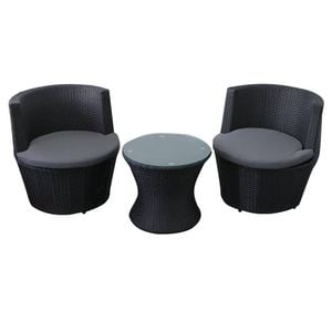 Elora 3pc Round Rattan Bistro Set Outdoor Patio Chairs W/ Glass Table Balcony