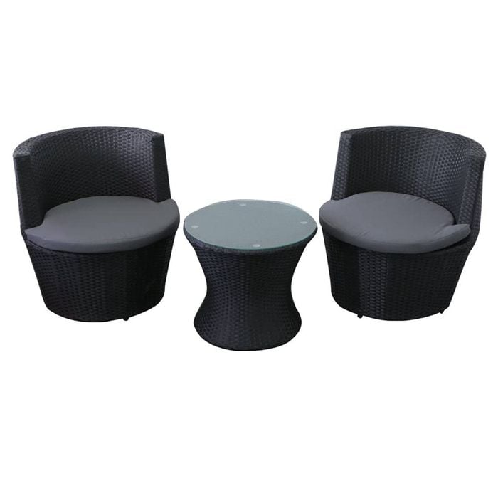 Elora 3pc Round Rattan Bistro Set Outdoor Patio Chairs W/ Glass Table Balcony