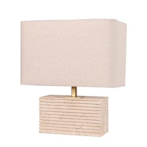 Cla Lighting Sagitta Rectangular Table Lamp Beige Travertine Base Cream Fabric Shade
