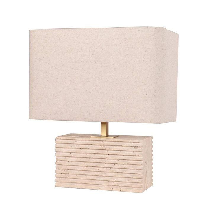 Cla Lighting Sagitta Rectangular Table Lamp Beige Travertine Base Cream Fabric Shade
