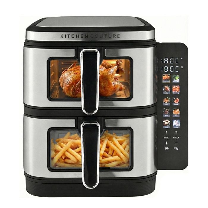 Kitchen Couture Dual Drawer Vertex Air Fryer 11l – Compact Stacked Design For Family Kitchens Stainless Steel