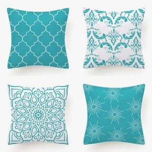 Set of 4 Luxton Flannel Home Decoration Cushion Covers (Aqua Blue)