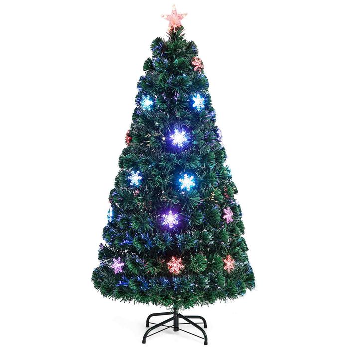 Costway 150cm Pre-Lit Fiber Optic Christmas Tree 170 PVC Branch Tip-Green