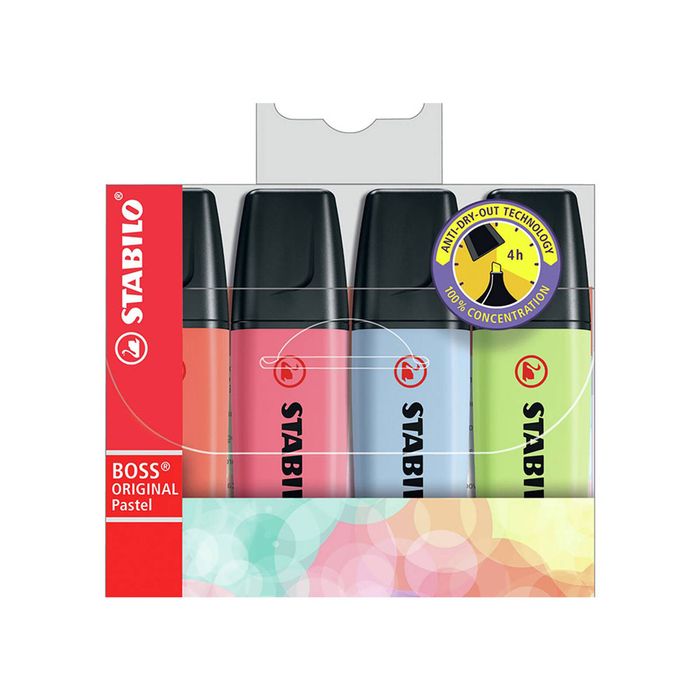 Stabilo Boss Pastel Highlighter (Pack of 4) (Blue, Pink, Red, Lime)