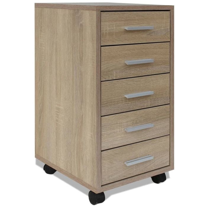 vidaXL Office Drawer Unit with Castors 5 Drawers Oak Storage Cabinet Furniture