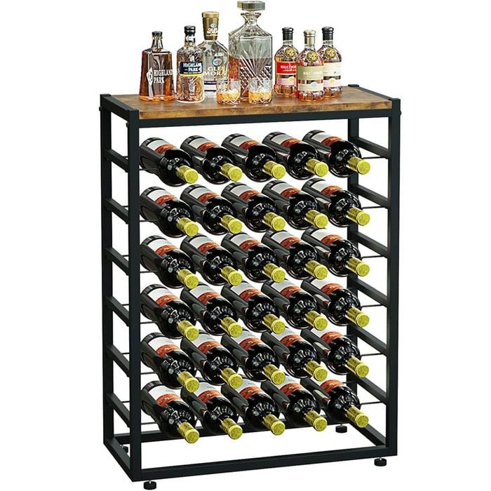 CARLA HOME 6-Tier Freestanding Wine Rack for 30 Bottles with Wood Countertop and Sturdy Metal Frame
