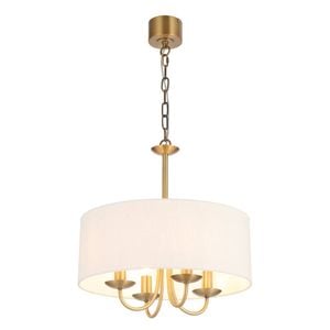 Telbix Shiron Contemporary Pendant Hanging Lamp Light Metal Fabric Brass Ivory Matte Plated
