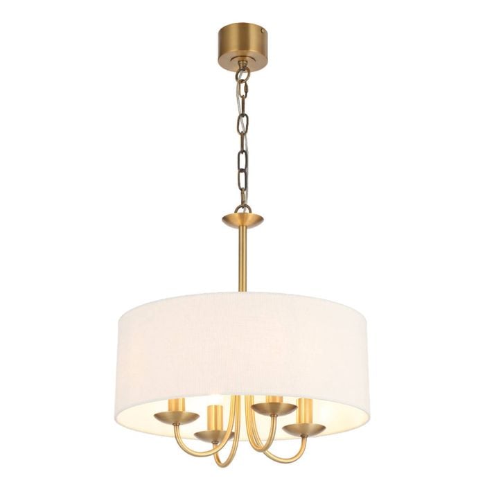 Telbix Shiron Contemporary Pendant Hanging Lamp Light Metal Fabric Brass Ivory Matte Plated