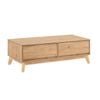 Design Square Scandinavian Coffee Table - 2 Drawers, Oak Finish, Rubberwood Legs, 120cm