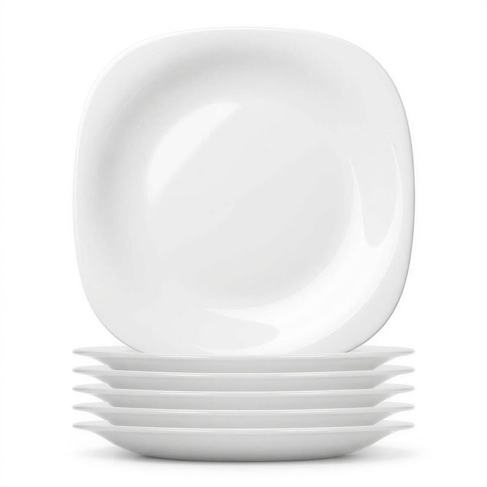 Argon Tableware Square Opalware Dessert Plates - 20cm - White - Pack of 6