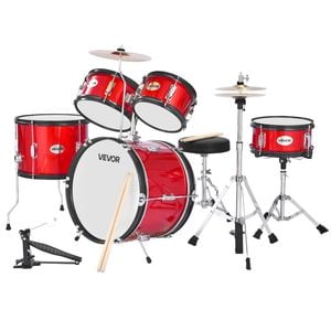 VEVOR 406.4mm 5-Piece Junior Drum Sets Red with Adjustable Throne for Ages 6-13