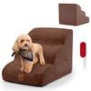 Costway 3-steps Dog Ramp Foam Pet Stair W/pet Hair Remover & Pocket Brown