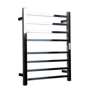 Hotwire 80W 700 x 530mm Stainless Steel 8 Bar Flat Square Heated Towel Rail with Timer