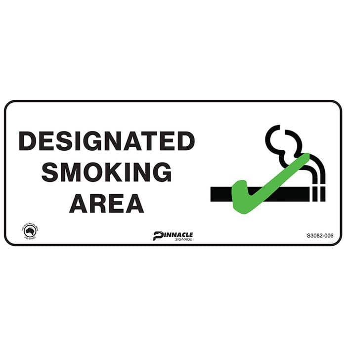 Pinnacle 450 x 200mm Poly Designated Smoking Area Sign
