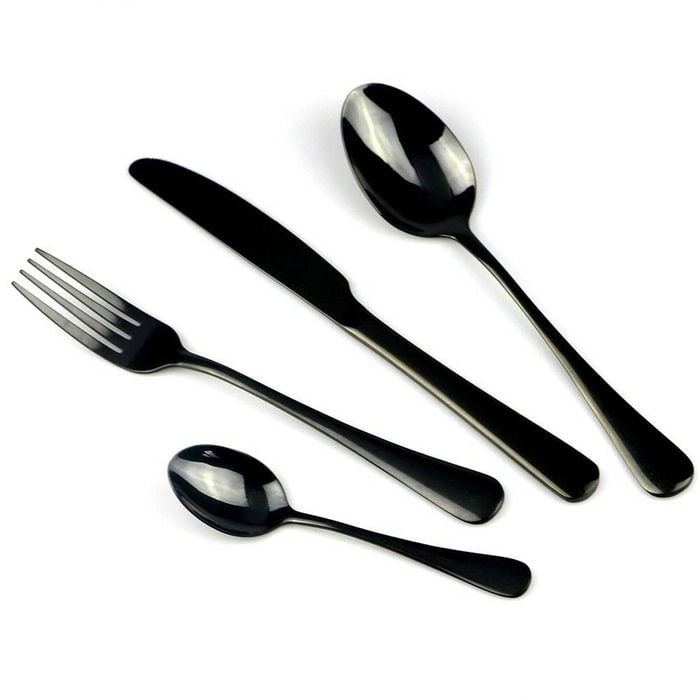 Salesbay Cutlery Set 24 Piece Stainless Steel Knife Fork Spoon Black
