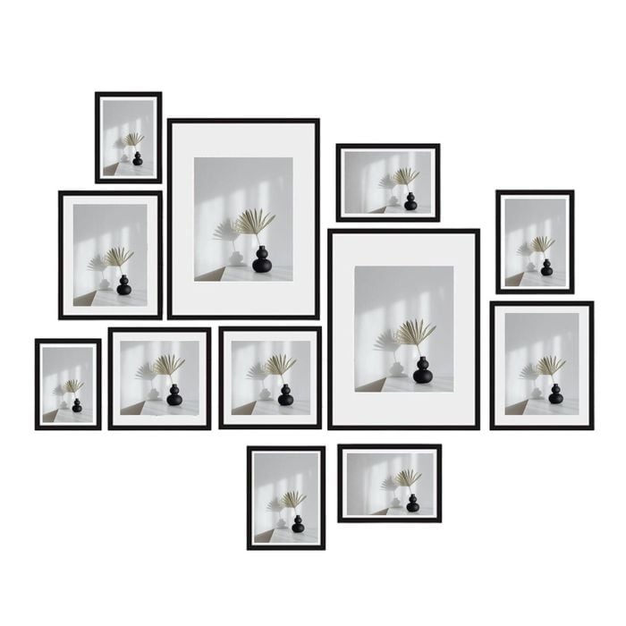 Kitchee 12 Pieces Photo Frame Set - Modern Gallery Wall Pack Matte Black