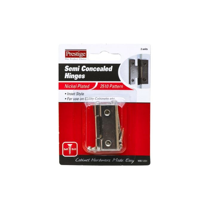 Prestige 45mm Nickel Plated Semi Concealed Cabinet Hinge - 2 Pack