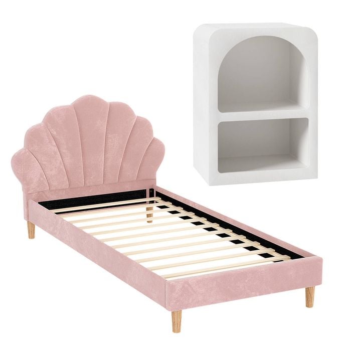 Artiss Bed Frame King Single With Bedside Table Pink Velvet