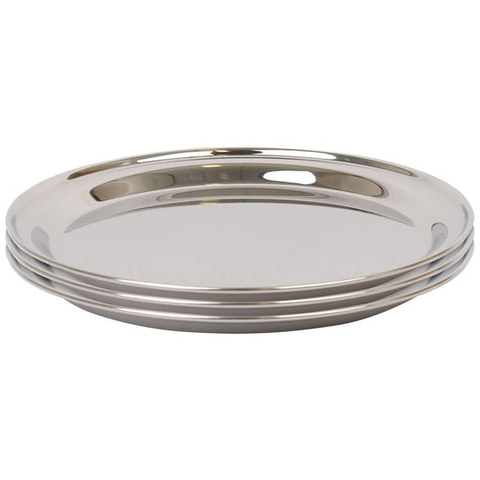 Argon Tableware 40.5cm Serving Platters - 3x Stainless Steel Chrome Dinner Tray Round Tray Plate Large Appetizer Serving Dishes