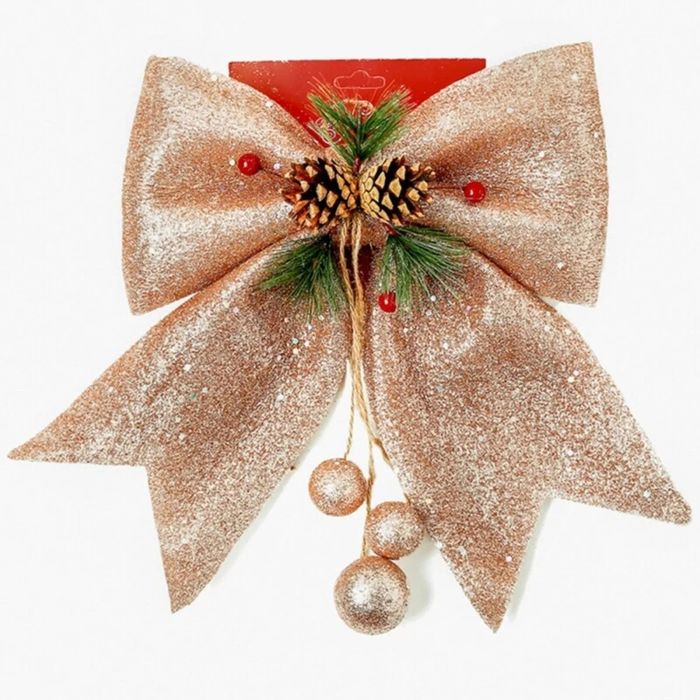P&P Rose Gold Foam Christmas Bow Decoration 25x30cm Indoor Outdoor Holiday Ornament