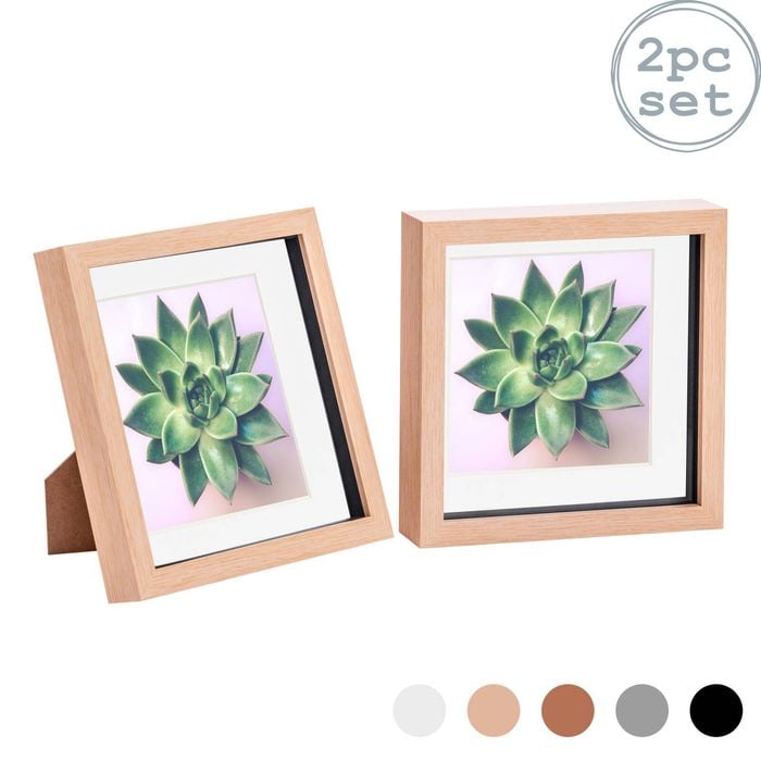 Nicola Spring Shadow Box Frames - 8 X 8" With 6 X 6" Mount - Light Wood - Pack Of 2
