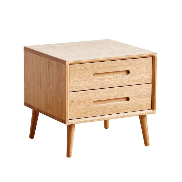 MIUZ Solid Oak Wood Bedside Table, Large Side Storage End Table Shelf Nightstand