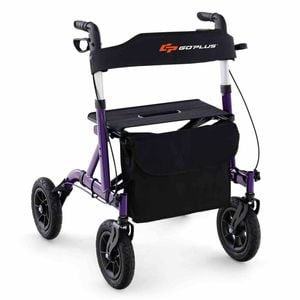 Costway Folding Medical Walker Adjustable Aluminum Rolling Walker Senior Purple