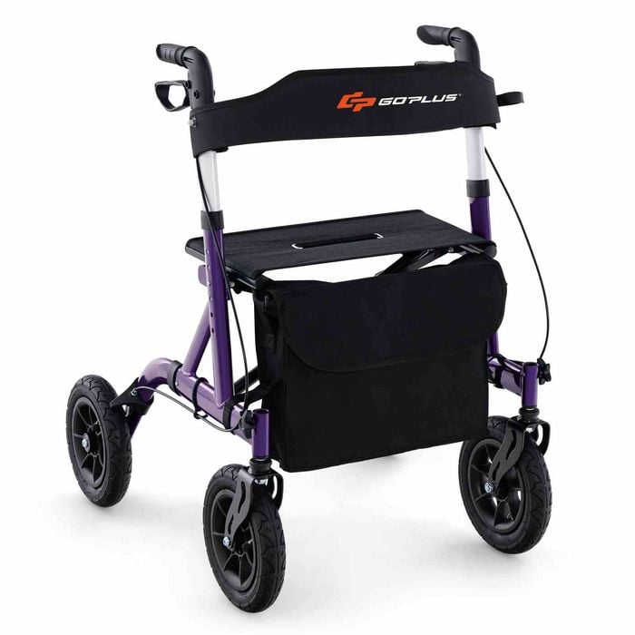 Costway Folding Medical Walker Adjustable Aluminum Rolling Walker Senior Purple