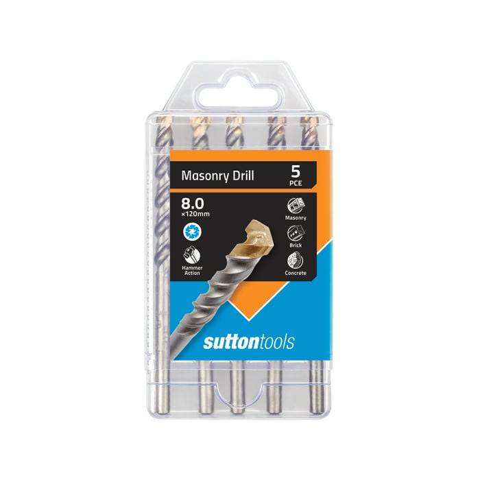 Sutton Tools 8 x 120mm Standard Fixing Masonry Drill Set - 5 Pack