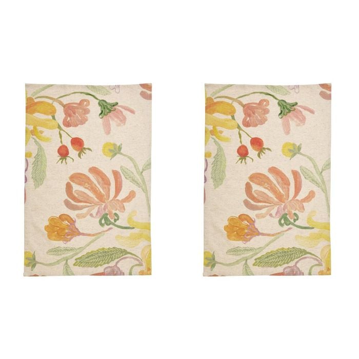 2PK Ecology Hand-Painted Midsummer Cotton/Linen Tea Towel 180gsm Multi-Coloured