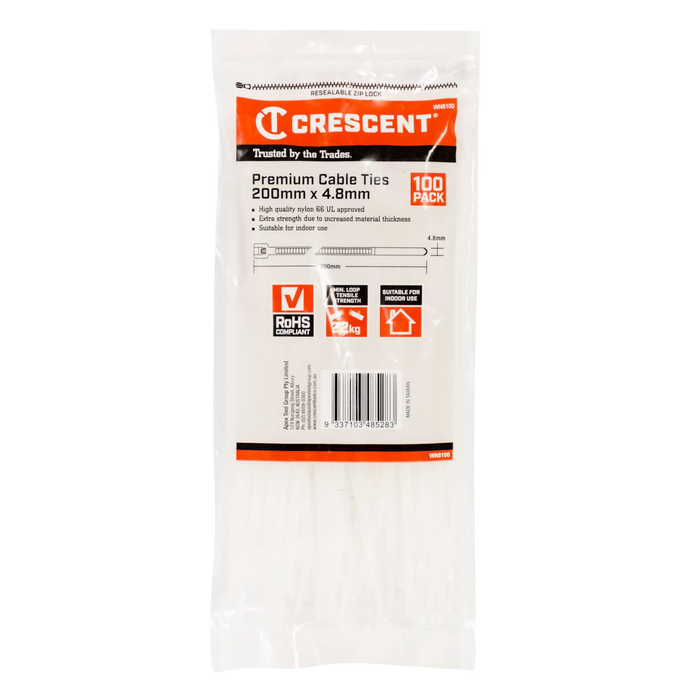 Crescent 200 x 4.8mm Cable Ties - 100 Pack