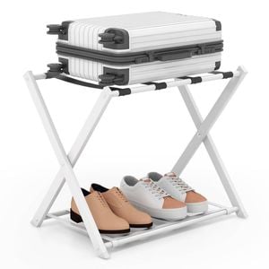 Costway 2-Tier Folding Luggage Carrier Rack Shoe Storage Shelf White