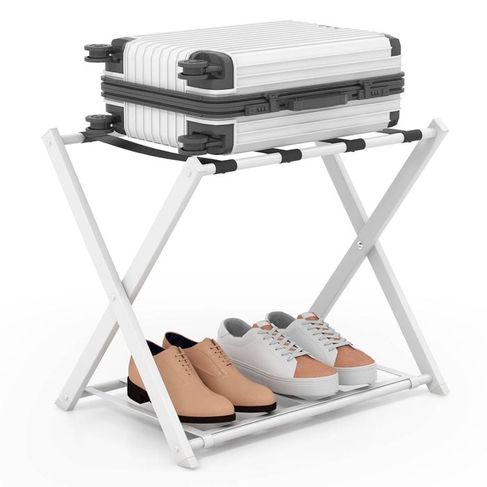 Costway 2-Tier Folding Luggage Carrier Rack Shoe Storage Shelf White