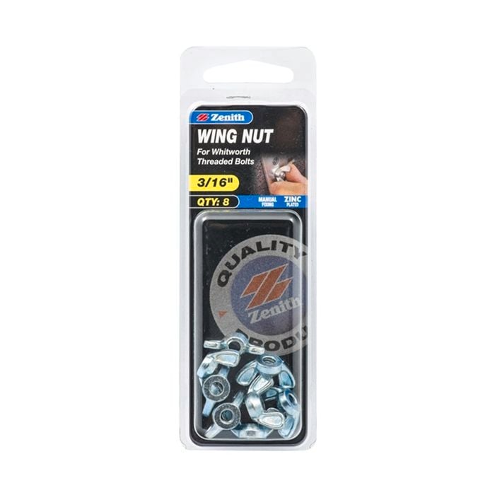 Zenith 3/16" Zinc Plated Wing Nut - 8 Pack