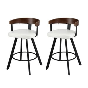 2x Artiss Bar Stools Swivel Kitchen Chairs Metal Legs Bentwood Counter White Pu