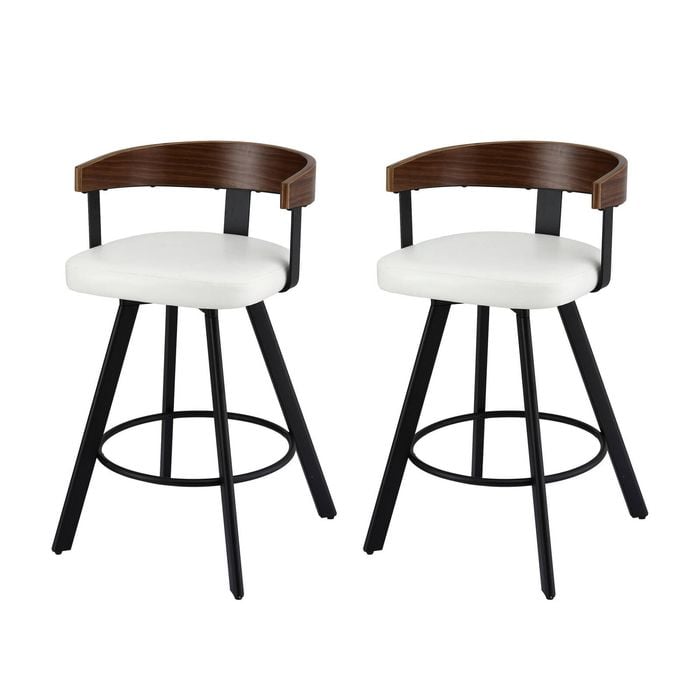 2x Artiss Bar Stools Swivel Kitchen Chairs Metal Legs Bentwood Counter White Pu