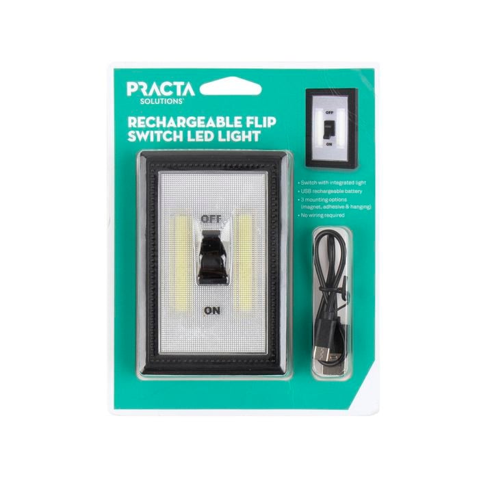Practa Rechargeable Flip Switch LED Light Black