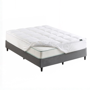 Zinus Queen Fabric Bed Base Ensemble & Essential Bonnell Inner Spring Mattress Set with Quilted Pillowtop Mattress Topper