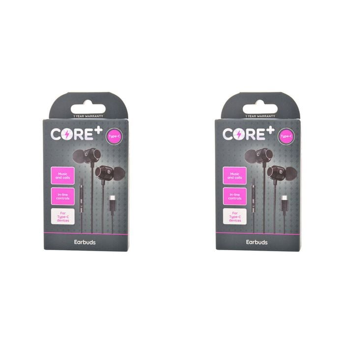 2PK Core Type-C In-Ear Earphones/Earbuds Wired w/ Mic 1.2m - Black